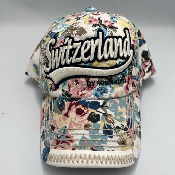 Robin Ruth Adult Floral Switzerland Hat Script Logo Thick Stitch Snap Back Cap - Picture 7 of 12